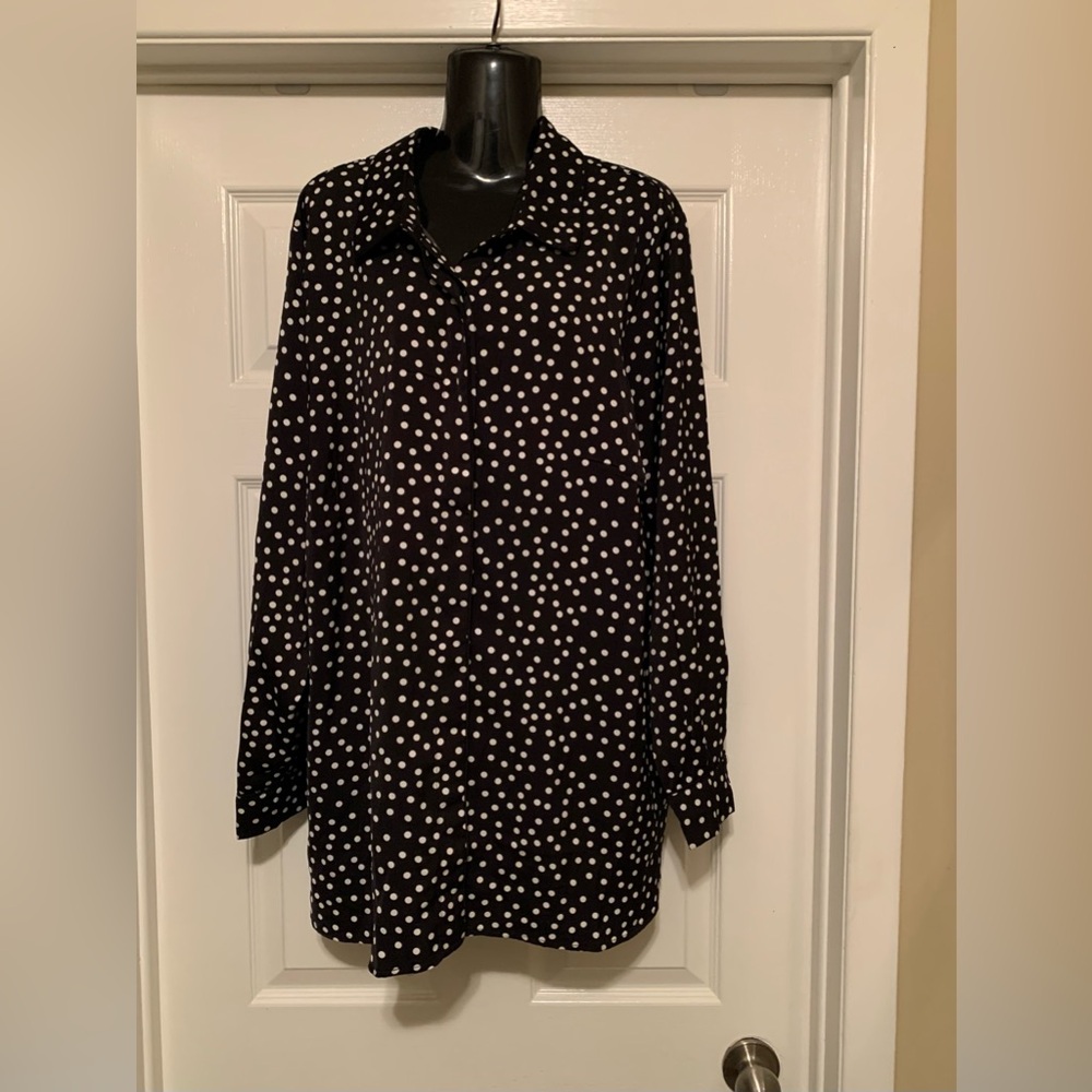 JOE FRESH Black and White Polka Dot Long Sleeve Blouse
